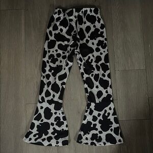 Girls' Cow Print Flare Leggings - Black & White